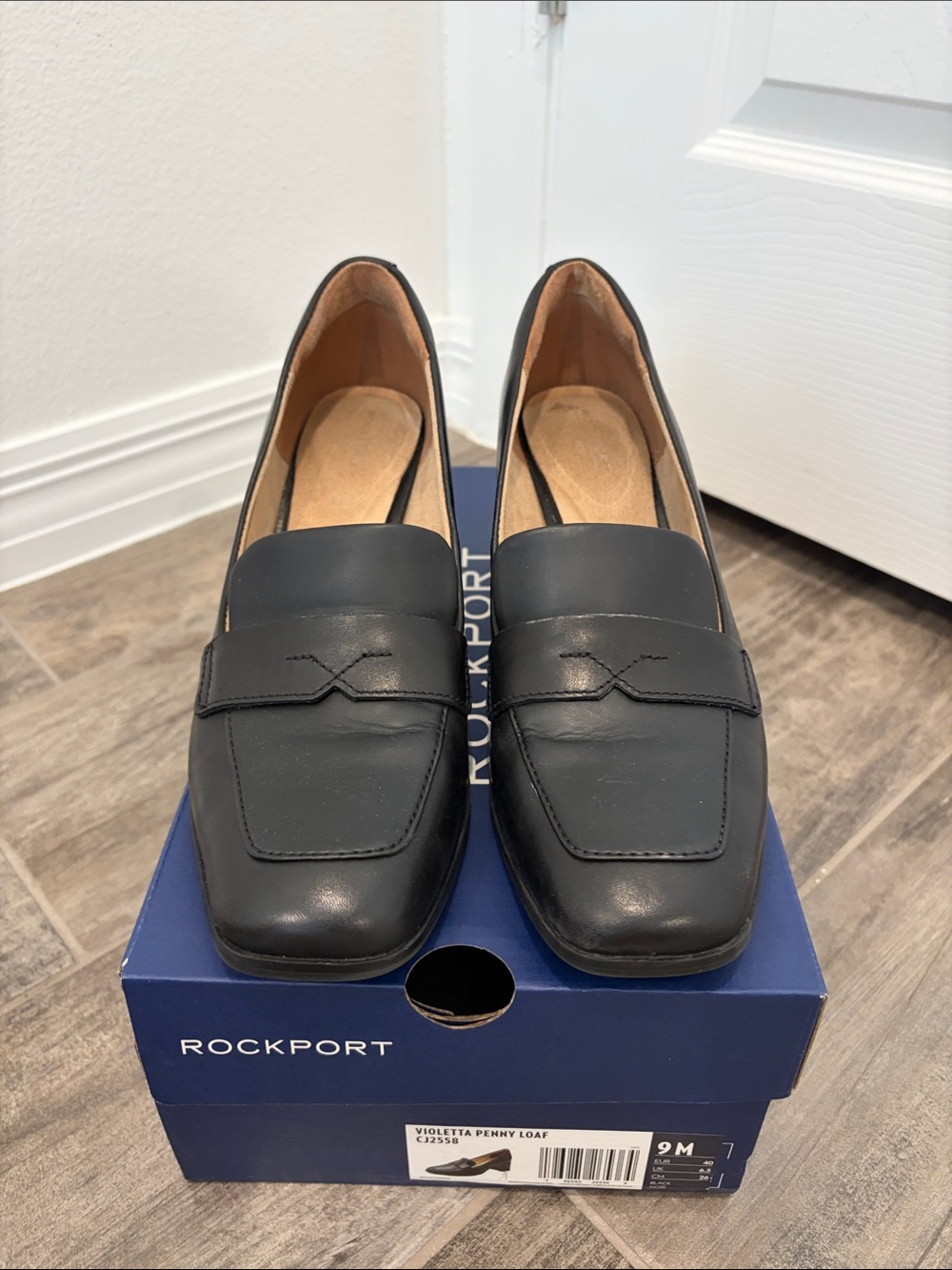 Rockport Violetta Black Leather Block Heel Penny Loafers - Picture 2 of 7